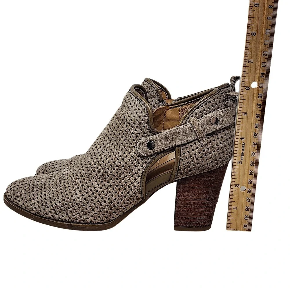 Franco Sarto Ankle Booties 7.5M Women Taupe Perforated Leather Dale 2 Block Heel
